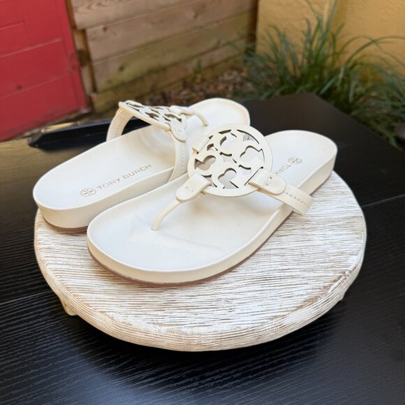 TORY BURCH MILLER CLOUD 9 Women's Leather Sandal White Summer Beach Resort New - Picture 3 of 13